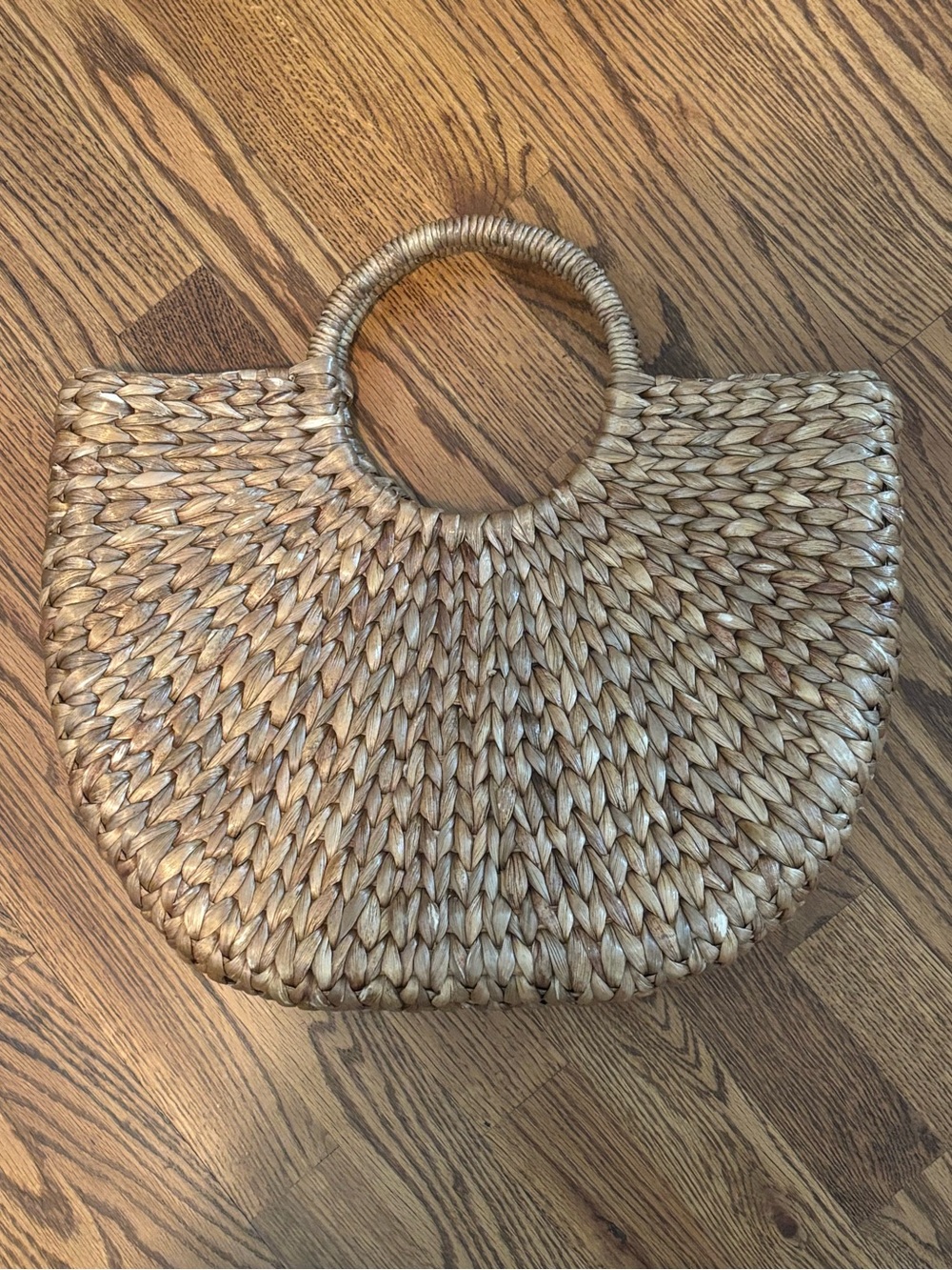 Vintage Putu by J. MacLear Water Hyacinth Woven Rattan Crescent Handbag Purse